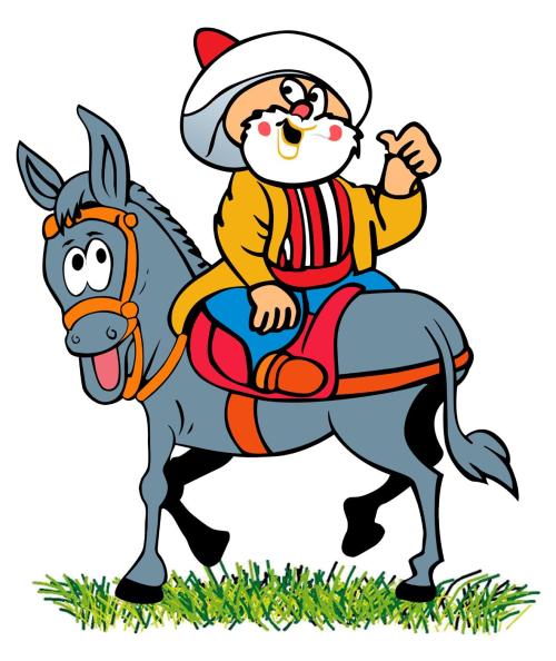 Nasreddin Hodja's Famous Caricature - Sitting backwards on his Donkey
