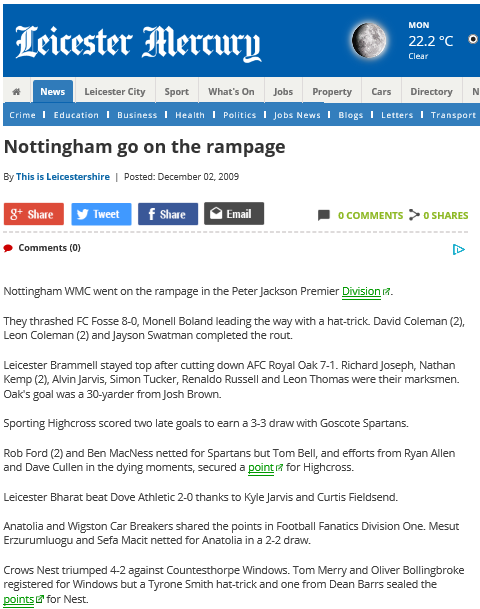 Anatolia FC v Wigston Car Breakers